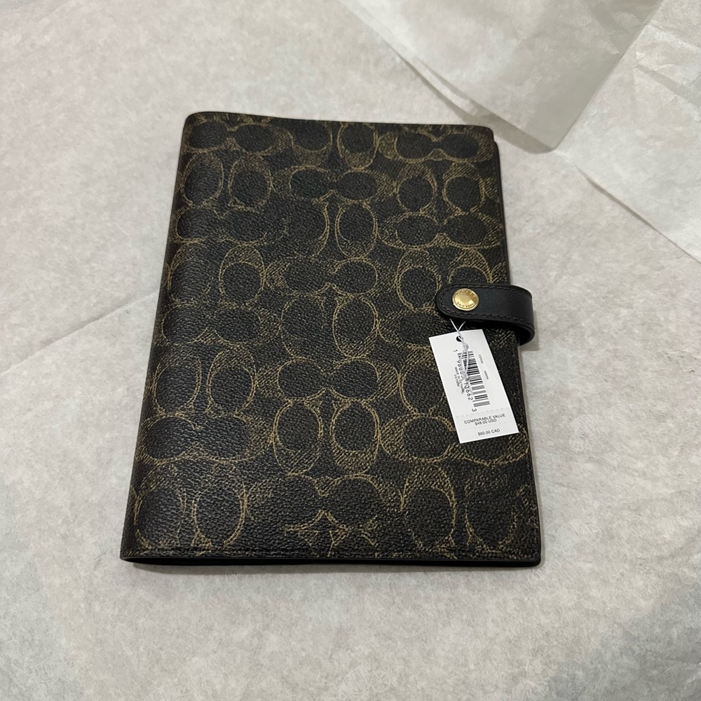 Coach Notebook In Signature Canvas Gold/Brown CDC99 NWT